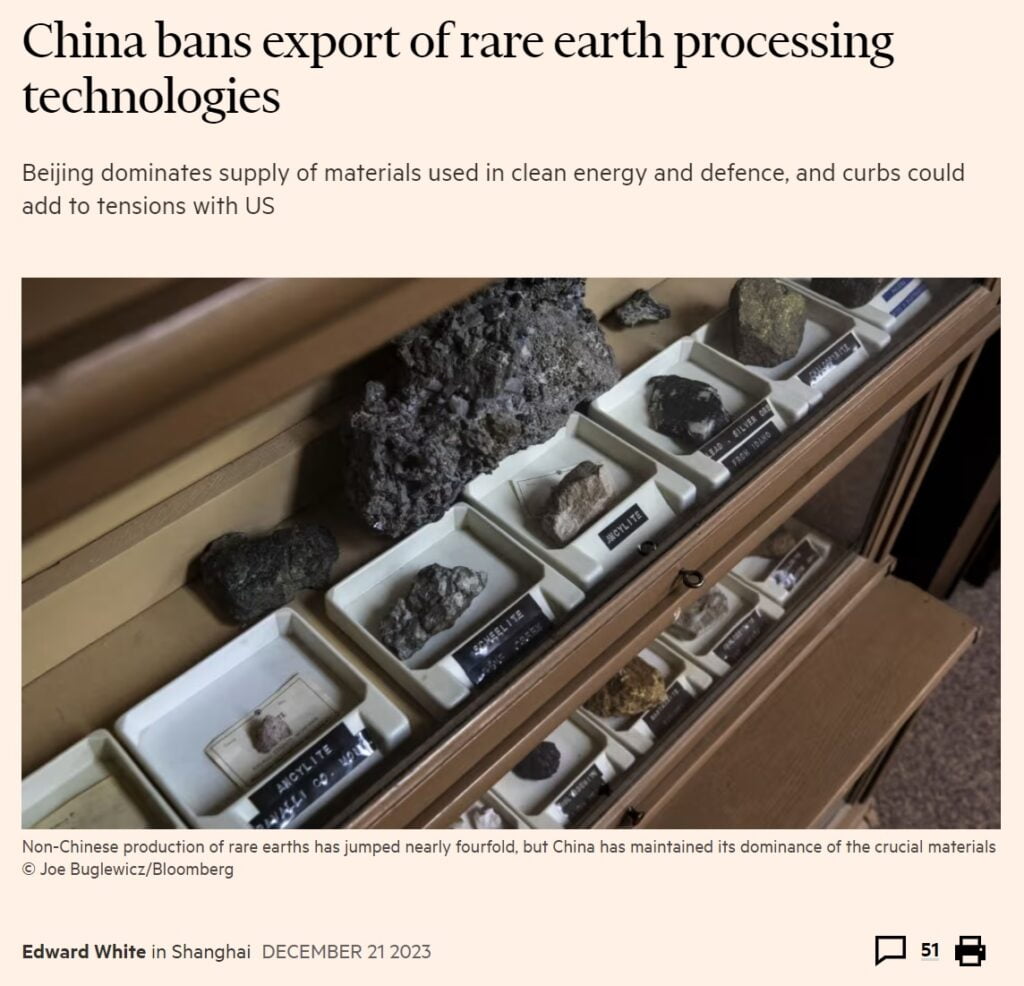 ban eksportowy, embargo, ograniczenie eksportu, technologia, hutnictwo, sektor obronny, czyta energia, dominacja Chin na rynku metali strategicznych