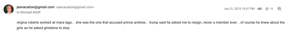 mail Jeffreya Epsteina dotyczący Donalda Trumpa